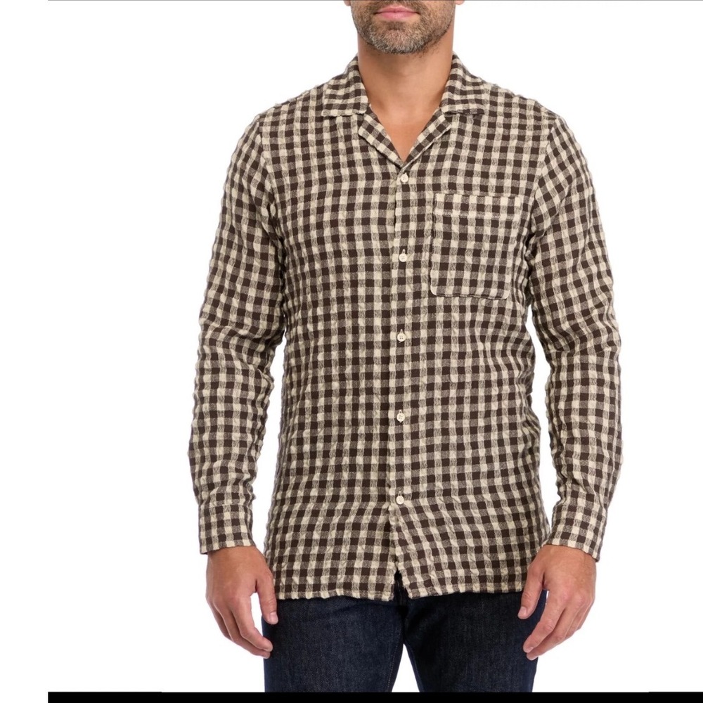 Scotch & Soda Checkered‎ Shirt Mens Long Sleeve Camp Collar Button Up Casual
